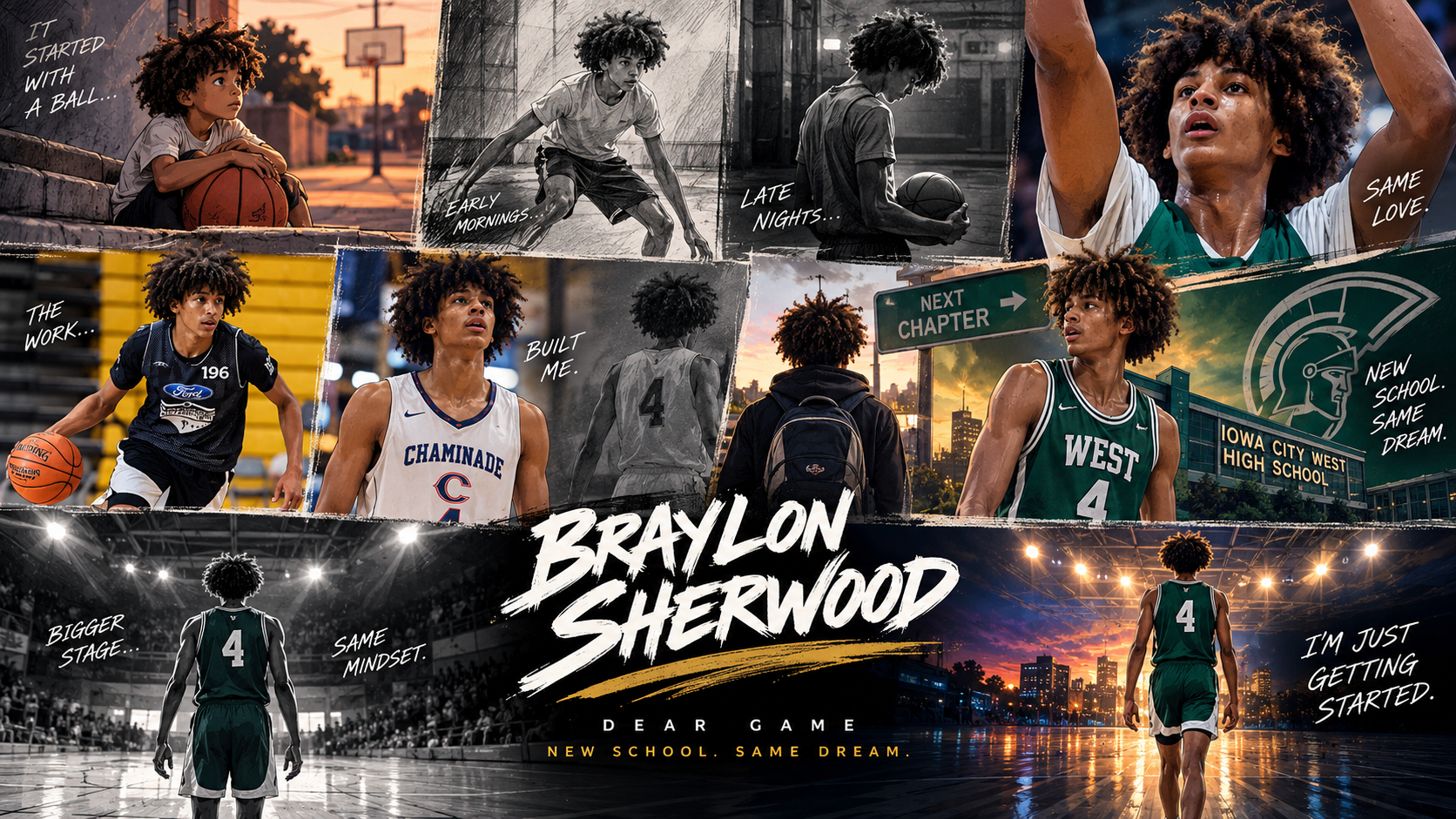 Illustrated Braylon Sherwood basketball journey, from early practice to Iowa City West